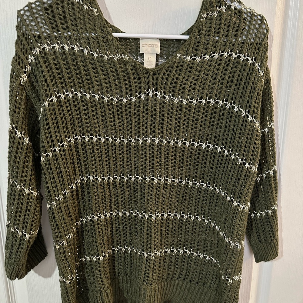 Chico's Women Dark Green V-Neck Sweater